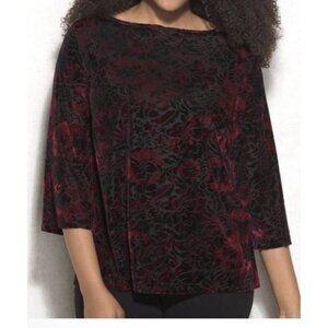 Roz & Ali Womens Dark Floral Velvet Burnout Blouse Black Red Purple Sz L